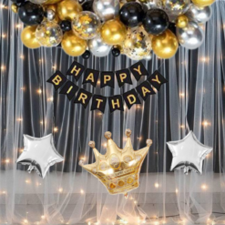 Happy birthday decoration set  Black chrome theme 41 Pcs Combo for kids boys girls birthday party first 1st , 2nd, 5th , 10th