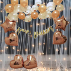 Happy birthday decoration set rose gold Chrome theme 49 Pcs Combo for kids boys girls birthday party first 1st , 2nd, 5th , 10th