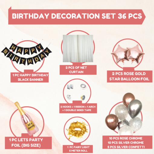 Happy birthday decoration set  rose gold theme 36 Pcs Combo for kids boys girls birthday party first 1st , 2nd, 5th , 10th - Image 2