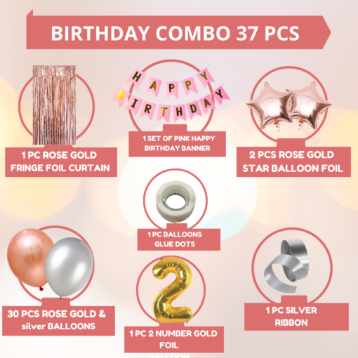 Happy birthday decoration set rose gold theme 37 Pcs Combo for kids boys girls birthday party first 1st , 2nd, 5th , 10th - Image 2