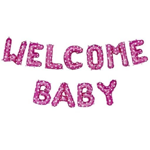 Polka Dot Welcome Baby Foil Balloon Letters Banner (16 Inch ) for Baby Shower Decoration Kit Pack of 11 Letters (Blue)