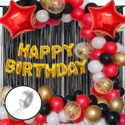black golden white Red Happy Birthday Decoration Combo Kit with Banner, Balloons, Foil Curtain, 81pcs for Birthday Decoration Boys, Kids, Girl, Husband, Wife, Girl Friend, Adult.