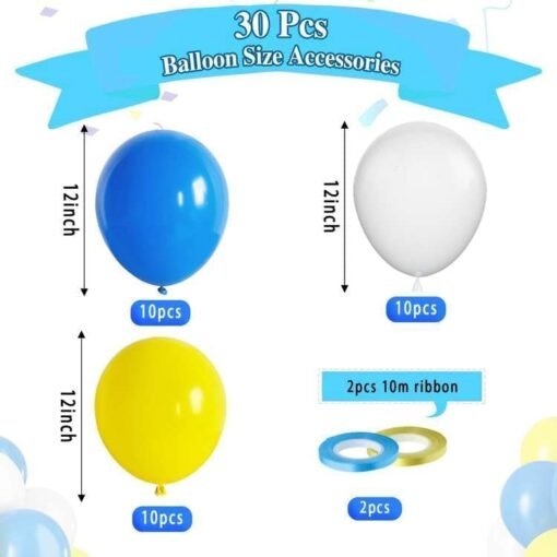 30 Pcs Blue and Yellow Balloons, 30 Pcs 12 Inch Matte Yellow Blue and White Latex Balloons with Ribbons for Birthday Baby Shower Engagement Anniversary Bridal Shower Party Graduation Decoration - Image 3