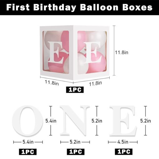 Baby Balloon Box For 1st Birthday Decoration 3 Pcs, One Box For 1st Birthday | First Birthday Decorations Girl | One Birthday Letter Stand | 1st Birthday Decoration For Girls | One Box - Image 2