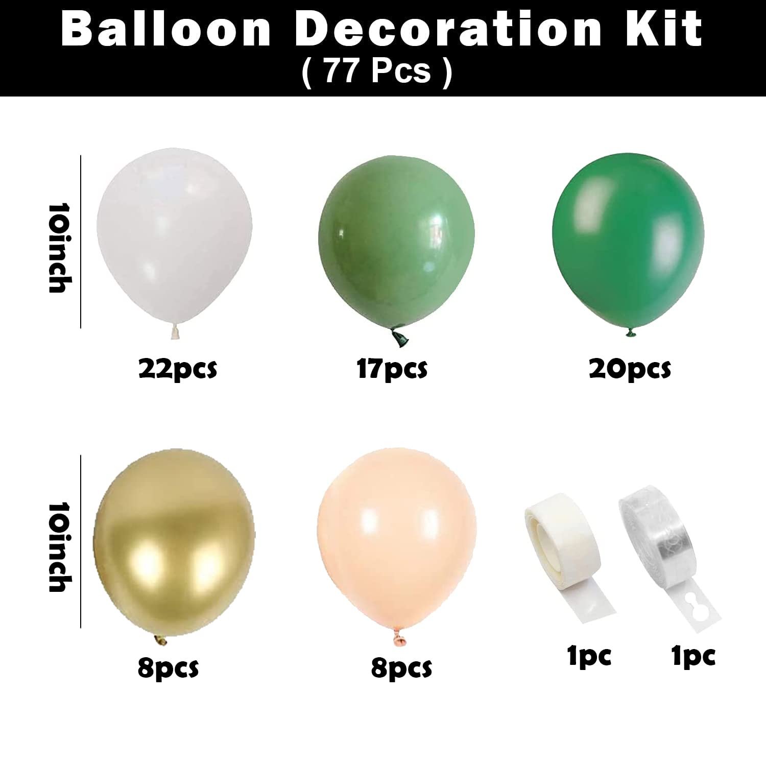 Balloons Garland Arch Kit- Green and White 77Pcs for Bride to Be Balloon/Birthday Decorations for Husband Or Wife/30th, 40th, 50th, 60th Bday,Retirement ,Rubber balloon - Image 2