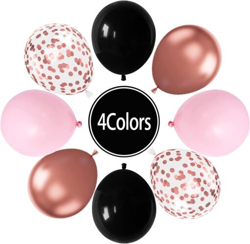 30 Pcs Black Pink Latex Balloons, 12 Inch Metallic Rose Gold and Confetti Balloons for Girls Birthday Baby Shower Engagement Anniversary Wedding Bridal Shower Party Graduation Decoration - Image 3