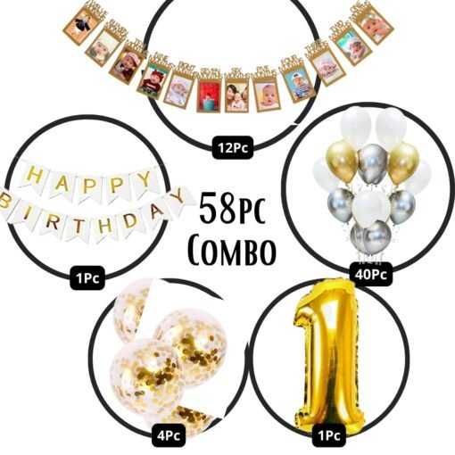 Golden First Birthday Decorations for Boys, Girls, Kids - 1st Birthday Decorations for Girls, Boys - 1st Birthday Theme Decoration Combo - 1st Birthday Party Supplies for Boys, Girls - Image 2