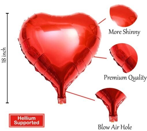 (Pack of 10) 18 Inch Red Heart Shaped Balloons/Heart shape balloons for decoration/Red heart balloons for decoration/valentine balloons decoration/valentine day balloons - Red - Image 5