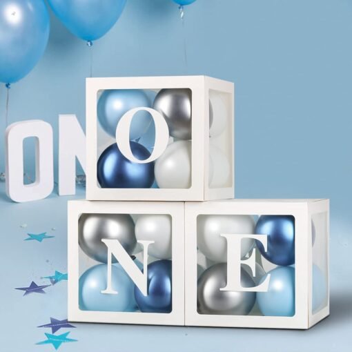 Latex One Box For 1St Birthday - 34 Pcs, Baby Balloon Box For 1St Birthday Decoration With Balloons|First Birthday Decorations Boy|1 Year Birthday Box,Blue - Image 6