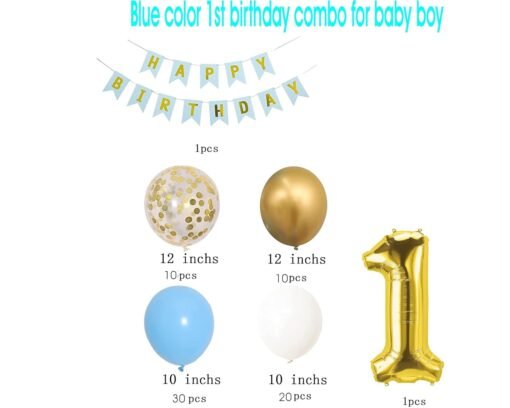 1st Birthday Decorations - Blue Decorations Set Including Air Pump, Aluminum Foil Paper No.1 Balloon, Gold Confetti Balloons, Gold Balloons - Pink - Image 2