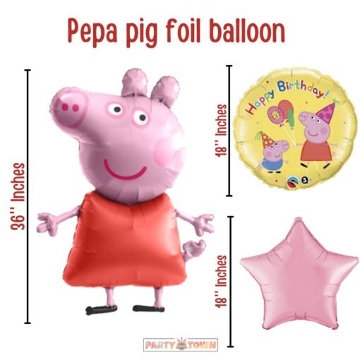 Peppa pig theme balloon decoration combo for kids, boys and girls for 1st, 2nd, 3rd, 4th, 5th birthday party with Pastel balloon garland arch kit(Pack of 58) (Peppa pig)(Aluminium) - Image 3