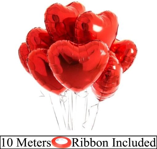 (Pack of 10) 18 Inch Red Heart Shaped Balloons/Heart shape balloons for decoration/Red heart balloons for decoration/valentine balloons decoration/valentine day balloons - Red - Image 2