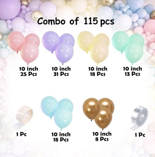 Pastel Balloons Arch Decorations- 115Pcs Garland for Combo Birthday Decoration/ Unicorn Theme/ Candy/ Donut/1st First Years Baby/Bachelorette - Image 2
