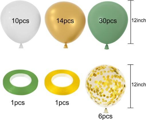 12 inches Sage Green Gold Confetti Balloons 60 Pack White Olive Green Gold Metallic Latex Party Balloon for Birthday Wedding Bridal Shower Supplies - Image 2