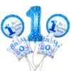 Set Of 5 Pcs Blue Foil Ballon 1st Birthday Celebration Decorations 1 Number Balloon 2 Pcs Round Foil Ballon Printed And 2 Pcs Blue Star Foil Printed First Birthday theme for Boy Baby