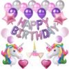 Unicorn Theme Birthday Decorations Items Combo Set - 28Pcs Kit with Foil Balloon, Hear Band, Metallic Balloons - Happy Birthday Decoration Kit for Girls / Unicorn Birthday Decorations