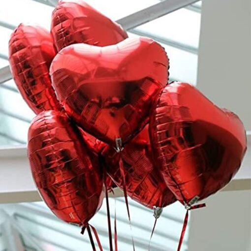 (Pack of 5) 18 Inch Red Heart Shaped Balloons, Heart shape balloons for decoration, Red heart balloons for decoration, Red heart foil balloons, valentine balloons decoration - Red - Image 3
