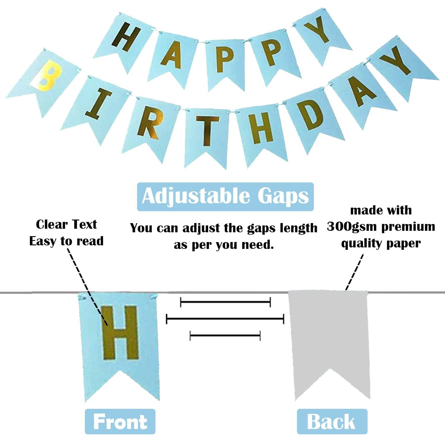 1st Birthday Decoration Items Combo- Set of 56 Pcs | 12 Months Photo Banner(cardstock) for Birthday | Blue Birthday Decoration with Led Light | Balloons for Decoration - Image 3