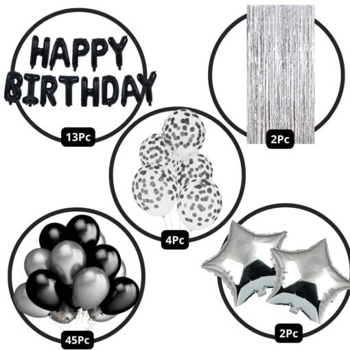 Silver & Black Theme Birthday Decoration for Boys, Girls, Adults - Star Theme Birthday Decorations - Black & Silver Birthday Decorations for Boys, Girls - Image 2