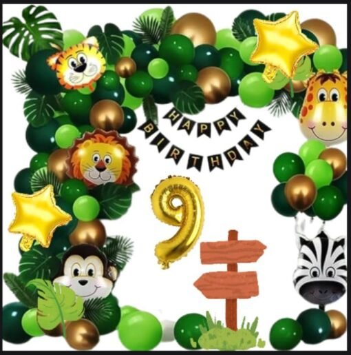 9th Happy Birthday Decoration Combo Jungle Theme Happy Birthday 9 Year Decoration Kit For Boy & Girl Birthday Party Decoration 77 Pcs