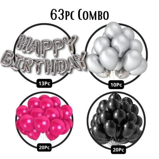 Banter Black, Silver & Pink Birthday Decorations for Girls, Kids Party, Woman, Boys, Adult- Pink Theme Birthday Decoration Set, Black, Pink & Silver Party Supplies for Birthday, Pink Balloons Decoration Combo - Image 2