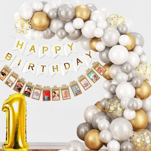 Golden First Birthday Decorations for Boys, Girls, Kids - 1st Birthday Decorations for Girls, Boys - 1st Birthday Theme Decoration Combo - 1st Birthday Party Supplies for Boys, Girls