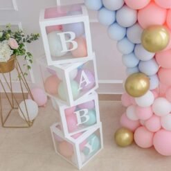 Cardstock Baby Balloon Box For Baby Shower Decoration-4Pcs 1 Set 1St Birthday Decorations, Naming Ceremony, Half, 2Nd, 3Rd Bday, Cake Smash, Balloon Supplies