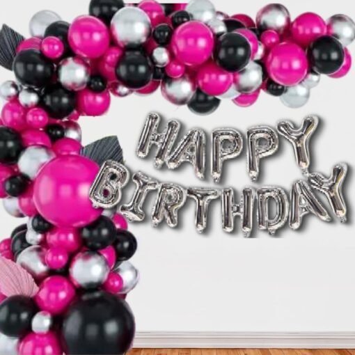 Banter Black, Silver & Pink Birthday Decorations for Girls, Kids Party, Woman, Boys, Adult- Pink Theme Birthday Decoration Set, Black, Pink & Silver Party Supplies for Birthday, Pink Balloons Decoration Combo