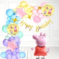 Peppa pig theme balloon decoration combo for kids, boys and girls for 1st, 2nd, 3rd, 4th, 5th birthday party with Pastel balloon garland arch kit(Pack of 58) (Peppa pig)(Aluminium)