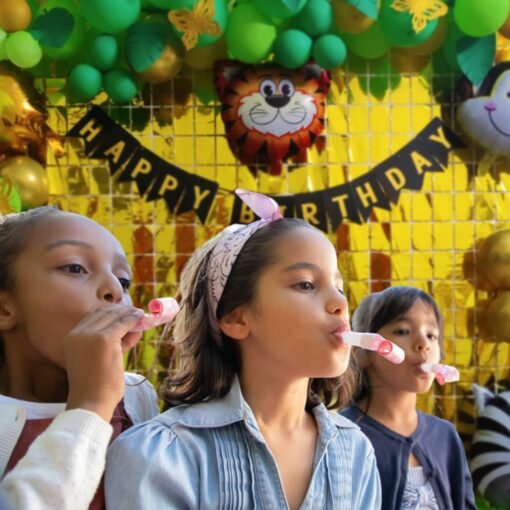 Jungle Theme Kids Birthday Decoration Items - Pack of 93 Pcs- Bunting, Animal Face Foil balloons, Artifical Leaf, Arch Tape, Balloon Pump - forest theme birthday party(multi) - Image 6