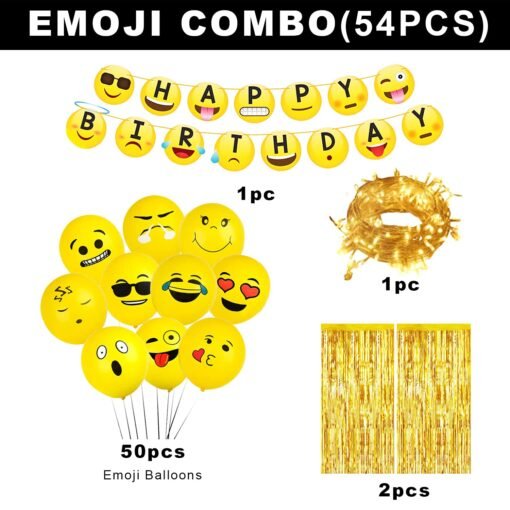 Emoji Theme Birthday Decoration Kit - Pack of 54Pcs, Smiley Birthday Theme For Kids | Smiley Balloons for Birthday Decoration | Happy Birthday Banner(Cardstock) | Birthday Decoration Kit - Image 2