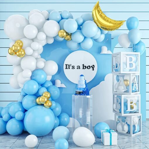 Blue Balloons for Baby Boy, Blue White Balloons Garland Arch Kit, 55 Pack 18/12 Inch Party Balloons, Blue White Gold Latex Balloons for Birthday Baby Shower Decorations