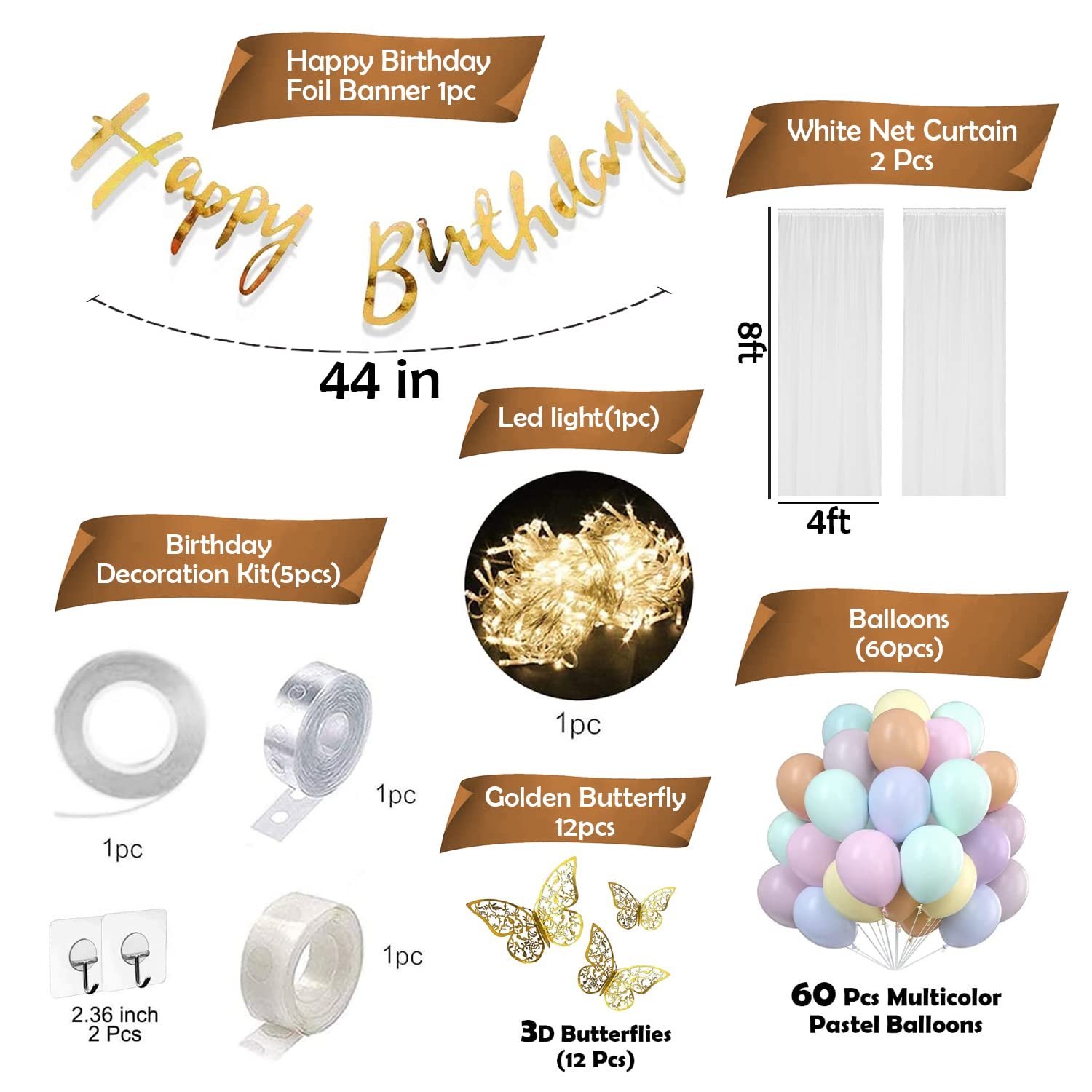 Rainbow Theme Birthday Decorations- Set of 81Pcs | Butterfly decoration items | Golden Happy Birthday Banner | Birthday Decoration for Girls | Butterfly Theme Birthday Decoration Items - Image 2