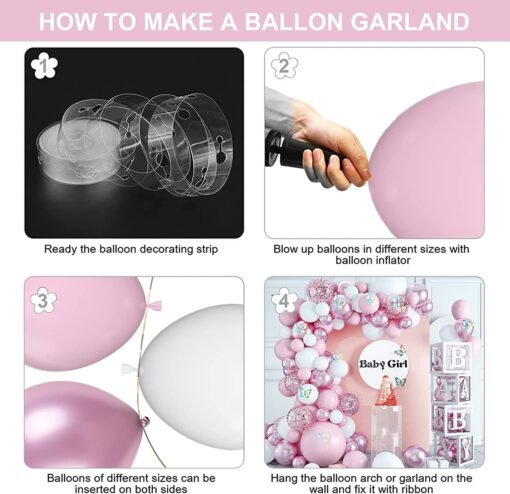 Pink Party Balloons for Girls, Pink White Welcome baby Balloons, 55 pcs Pastel Pink Balloons Garland Arch Kit for Birthday Decoration Baby Shower Wedding Party Supplies - Image 5