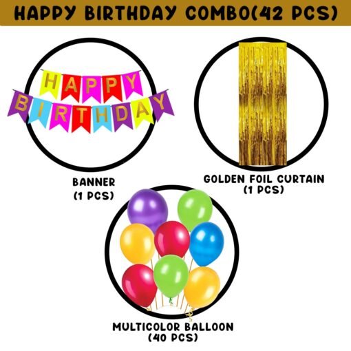 Multicolour Birthday Decoration Happy Birthday Decorations Kit for Boys and Girls Multicolour Balloons For Decoration / Multicolour Birthday Decorations Kit - Set of 42 - Image 2