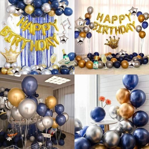 Birthday Decorations Silver Blue and Gold Balloons 62Pcs for Adult With Happy Birthday Banner Crown Champagne Balloons for 18th 21st 30th 40th 50th 60th 70th Decor - Image 5