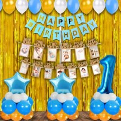 Birthday Decoration kit for 1st Birthday Boys-37Pcs with Foil Curtain / Bday Supplies Items with Blue HBD Bunting, Number Foil Baloons/1st Birth Day Props for Kids, Baby/Newborn Gifts Set