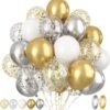 30 Pcs Gold and Silver Latex Balloons, 30Pcs 12 Inch Chrome Gold Silver and White Confetti Balloons for Birthday Baby Shower Engagement Anniversary Wedding Bridal Shower Graduation Decoration