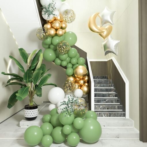 12 inches Sage Green Gold Confetti Balloons 60 Pack White Olive Green Gold Metallic Latex Party Balloon for Birthday Wedding Bridal Shower Supplies - Image 6