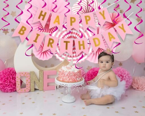 Birthday Decoration Kit for Girl -17Pcs Pink Birthday ;Paper Fan;Swirls for Girls Decoration;Pink Happy Birthday Decorations Combo,Quarantine Theme Decorations/Paper Fan;Swirls - Image 7