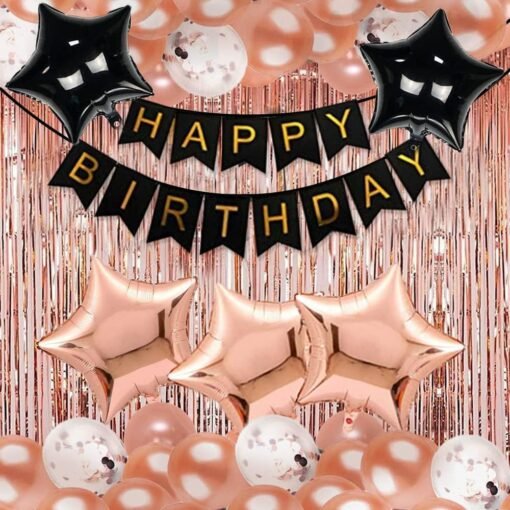 Birthday Decoration Items For Girl - 68 Pcs, Rose Gold Birthday Decorations for Girls | Rose Gold Balloons For Birthday Decorations Kit | Happy Birthday Decorations For Wife