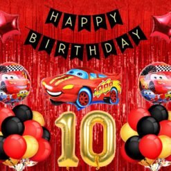 Car Latex 40 Pcs Mcqueen Car Theme 10th Birthday Decoration for Boys (Pack of 40, Red & Black)