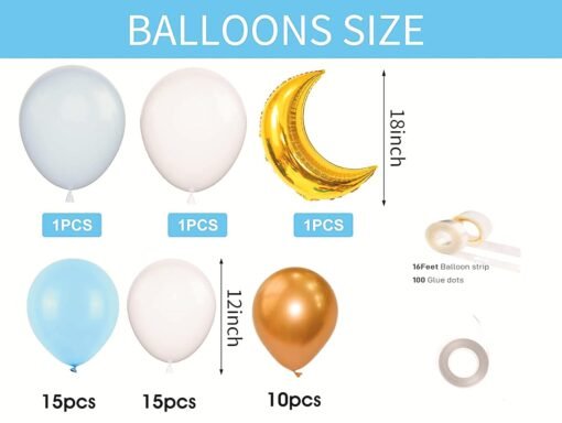 Blue Balloons for Baby Boy, Blue White Balloons Garland Arch Kit, 55 Pack 18/12 Inch Party Balloons, Blue White Gold Latex Balloons for Birthday Baby Shower Decorations - Image 2