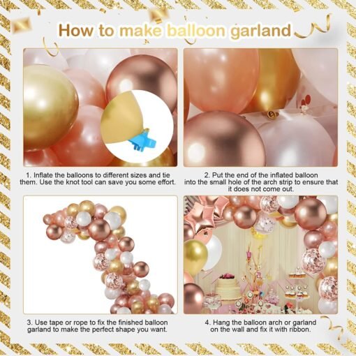 Pink Rose Gold Balloons Garland Arch Kit, Birthday Party Decorations Set 12+18 Inch, Happy Birthday Banner, Fringe Curtains, Tassel Garland for Girls Women Engagement Wedding Baby Shower Graduation - Image 3