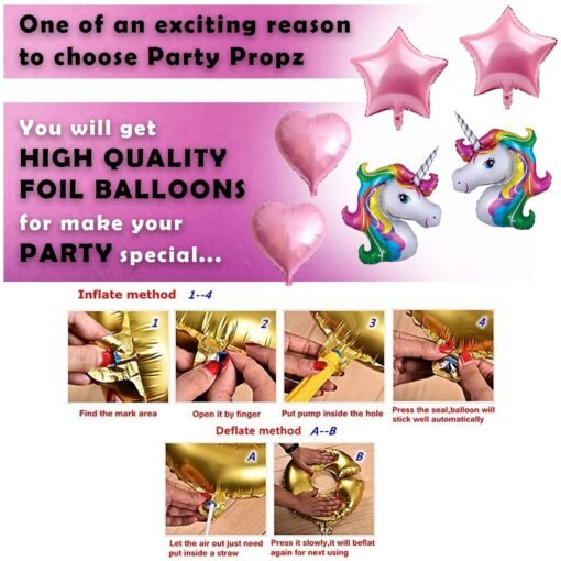 Unicorn Theme Birthday Decorations Items Combo Set - 28Pcs Kit with Foil Balloon, Hear Band, Metallic Balloons - Happy Birthday Decoration Kit for Girls / Unicorn Birthday Decorations - Image 5