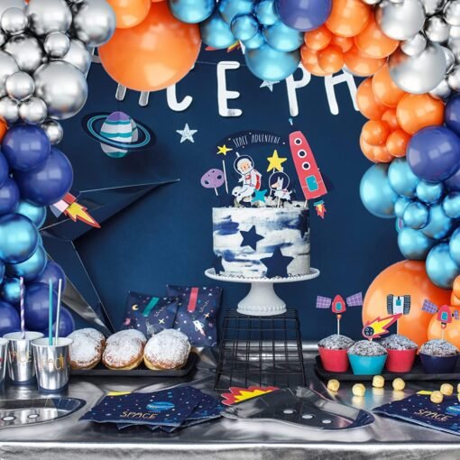 Blue and Orange Balloon Garland Arch Kit, Navy Blue Metallic and Orange Balloons Metallic Silver Balloons for Space Party Supplies, Party Balloons for Outer Space Theme Birthday Baby Shower Decoration - Image 4