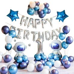 Space Theme Birthday Decoration - 42Pcs for Space Birthday Supplies Metallic Balloon, Bunting, Happy Bday Letter Foil Balloon, Star and Astronaut Foil Balloons Combo Kit