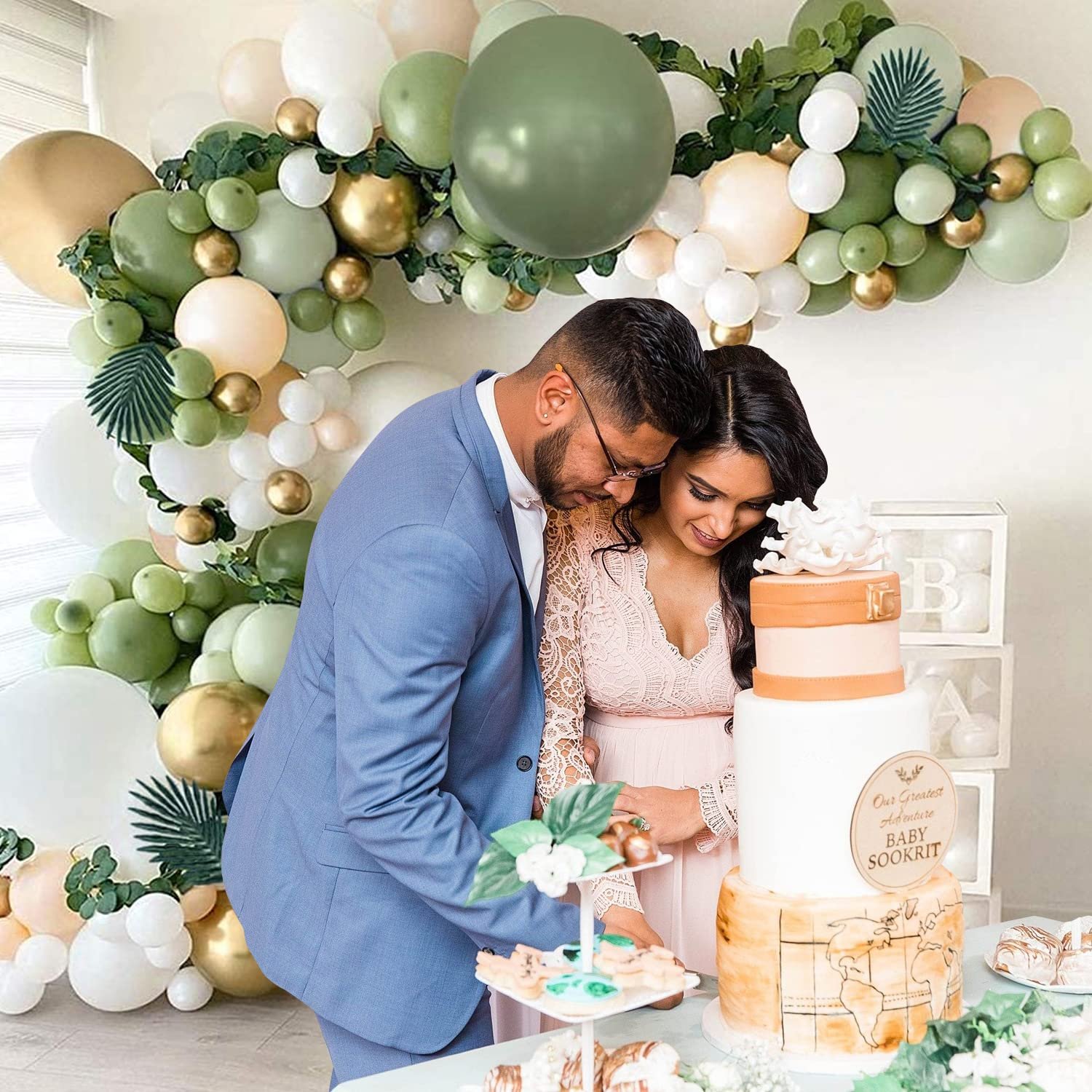 Balloons Garland Arch Kit- Green and White 77Pcs for Bride to Be Balloon/Birthday Decorations for Husband Or Wife/30th, 40th, 50th, 60th Bday,Retirement ,Rubber balloon - Image 6