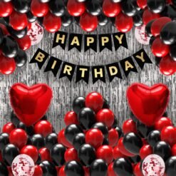 Happy Birthday Decoration Combo of 5 Items / Birthday Party Decoration Black and Silver Theme. Pack of 33 Pcs Material Rubber and Foil