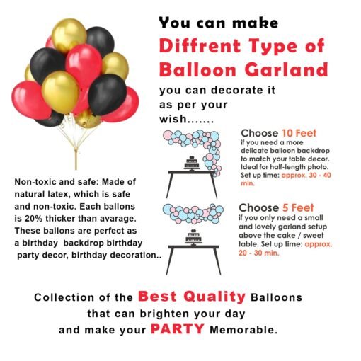 Red & Black Happy Birthday Decoration Set - 54Pcs Combo Pack - Birthday Banner, Heart Foil Ballons, Metallic Balloon, Led Lights - Birthday Decorations Items For Husband Or Wife - Image 4